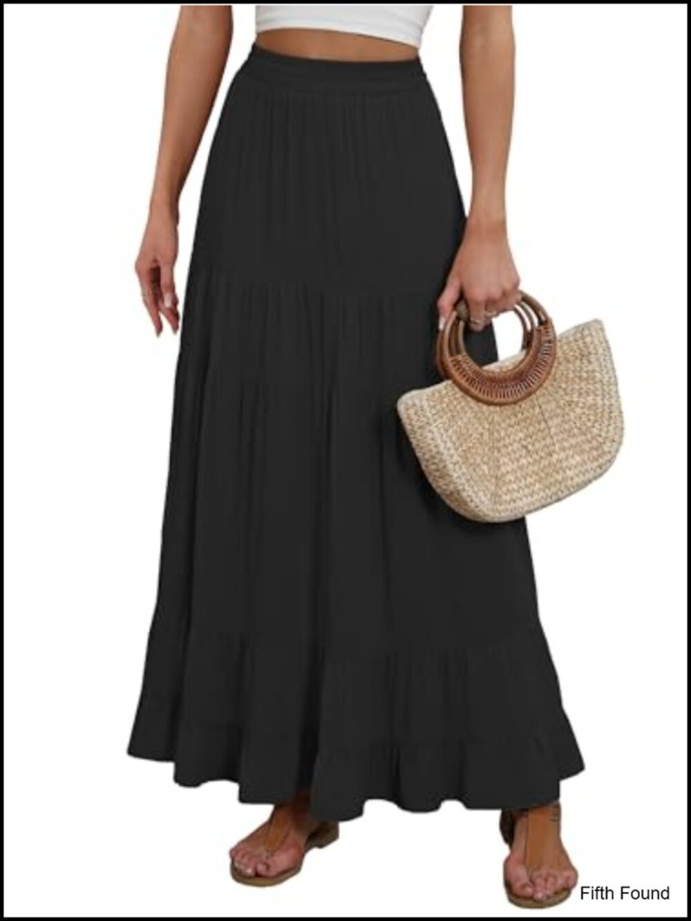 Flowy Tiered A-Line Maxi Skirt High Waist with Pockets